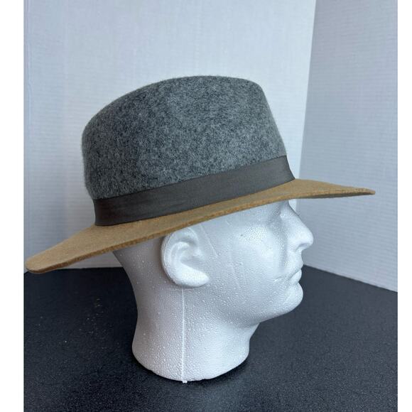 Renee's NYC Gray & Camel Color Block 100% Wool Fedora Rancher - Picture 3 of 7